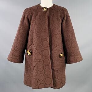 LIZ LOGIE Size 6 Brown Wool Blend Embroidered Circles Raglan Jacket
